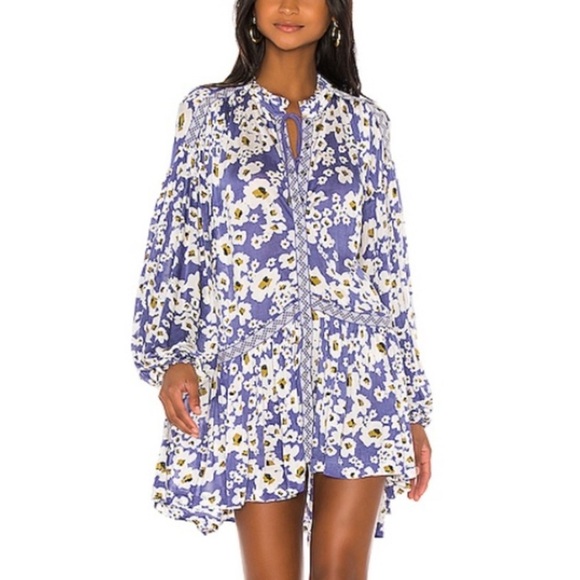 Tops - Free People Blue Love Letter Floral Tunic Size S